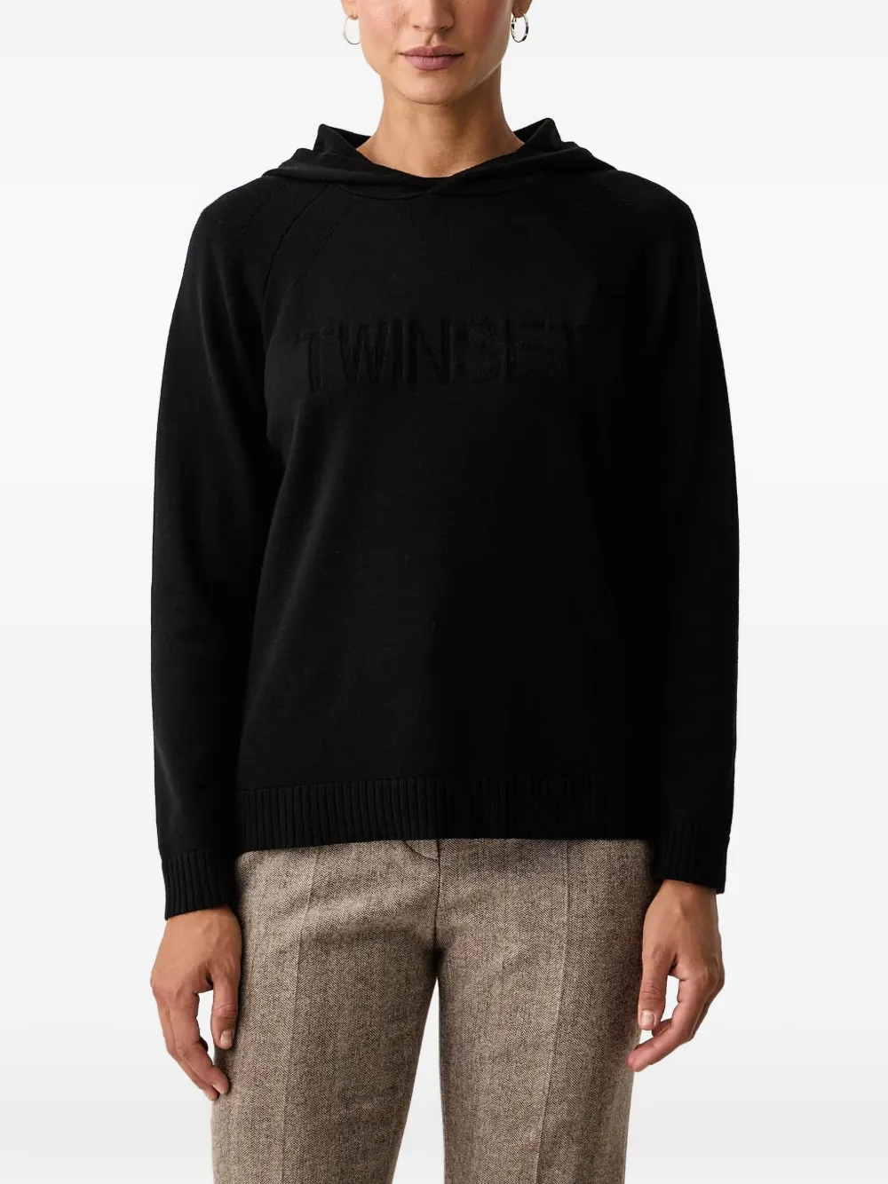 TWINSET logo-embossed raglan-sleeve sweater - Nero