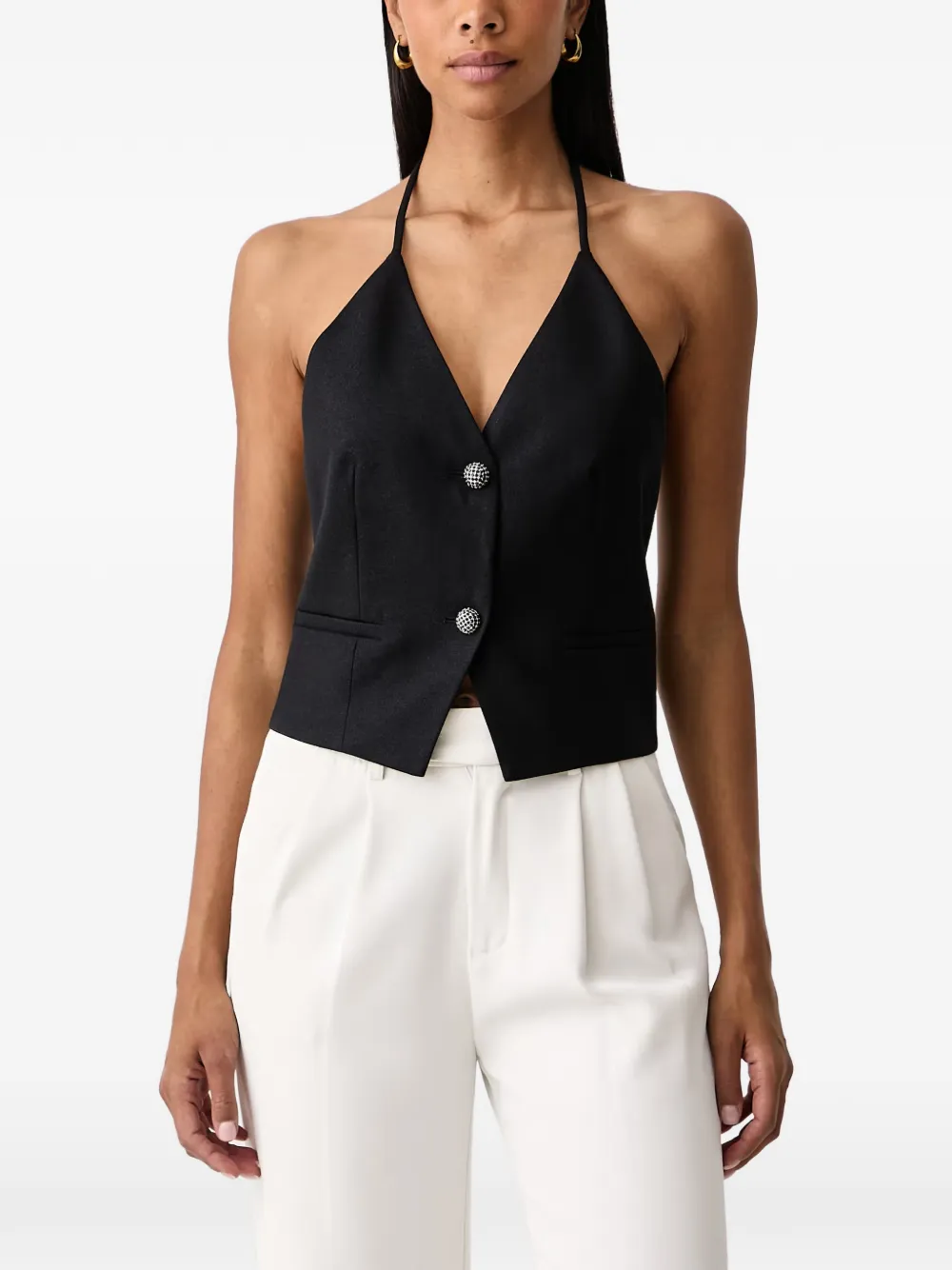 TWINSET halterneck crystal-button top - Nero