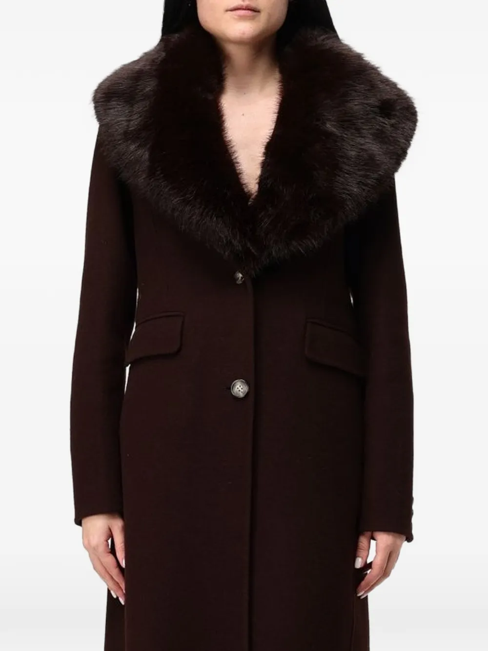 Hanita faux-fur collar single-breasted coat - Marron Hanita faux-fur collar single-breasted coat - Marron