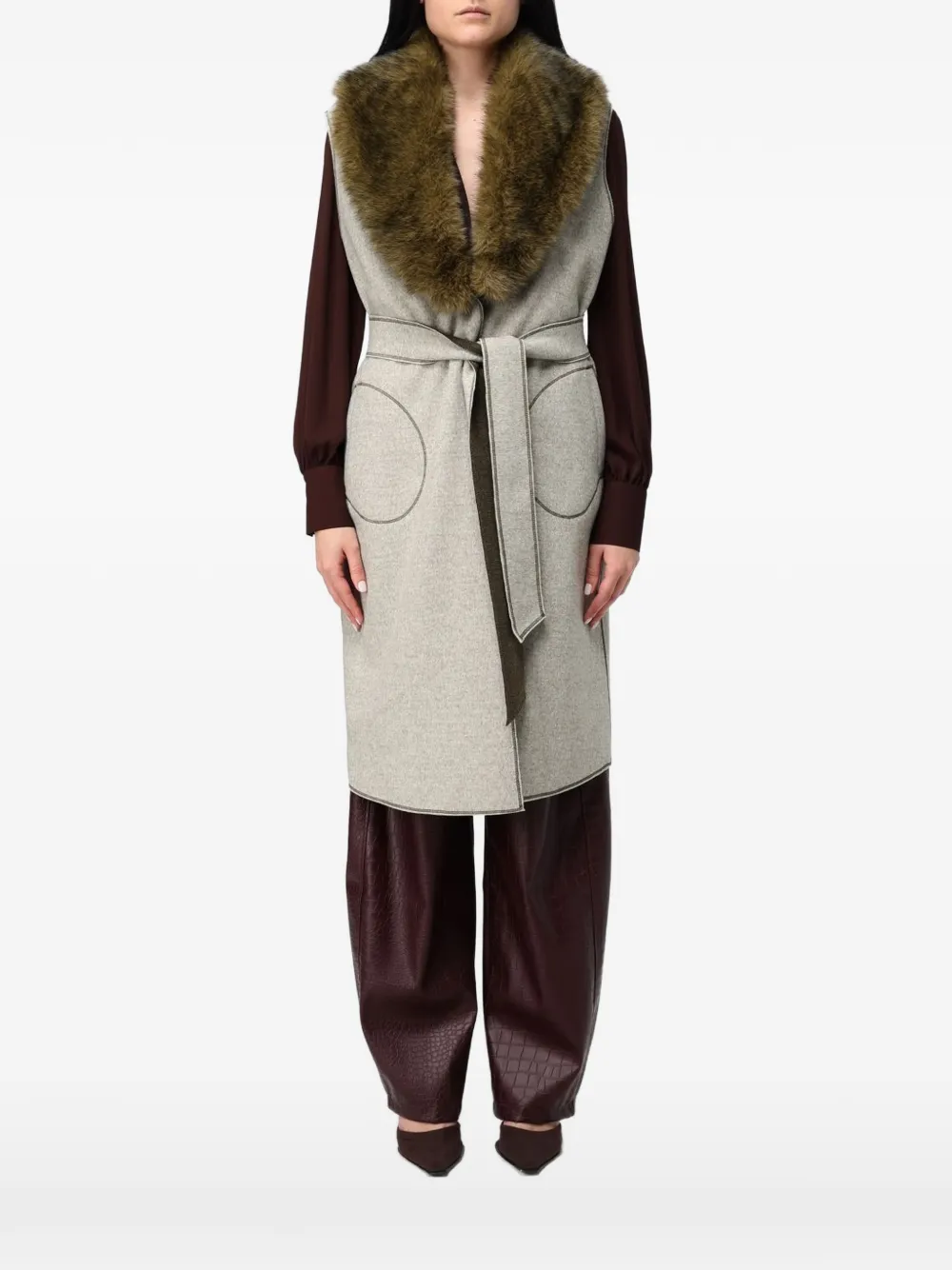 Hanita belted faux-fur collar gilet - Tons neutres Hanita belted faux-fur collar gilet - Tons neutres