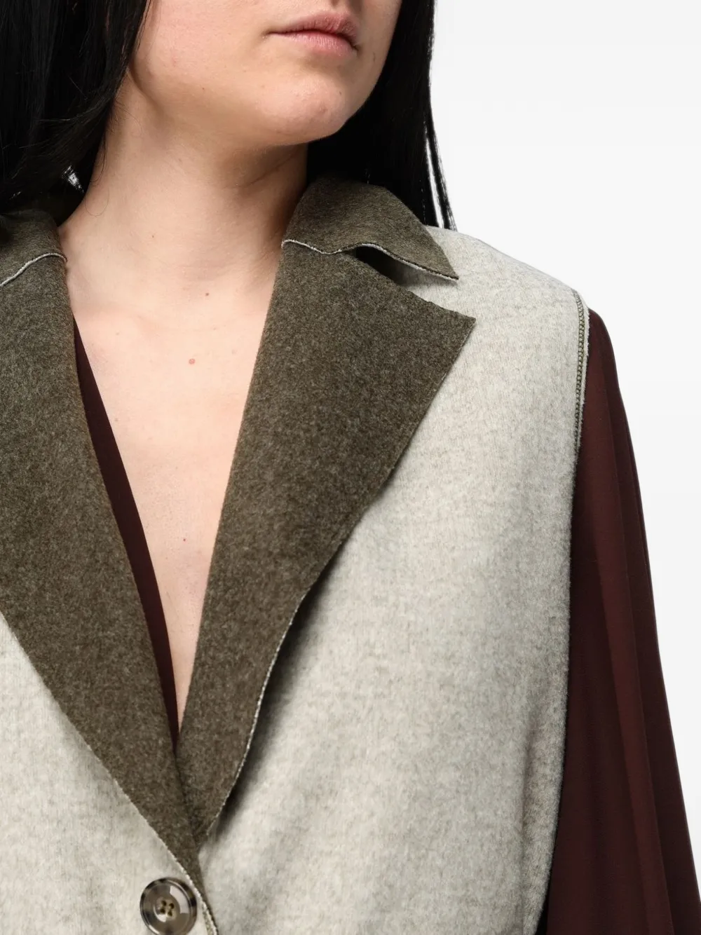 Hanita belted faux-fur collar gilet Beige