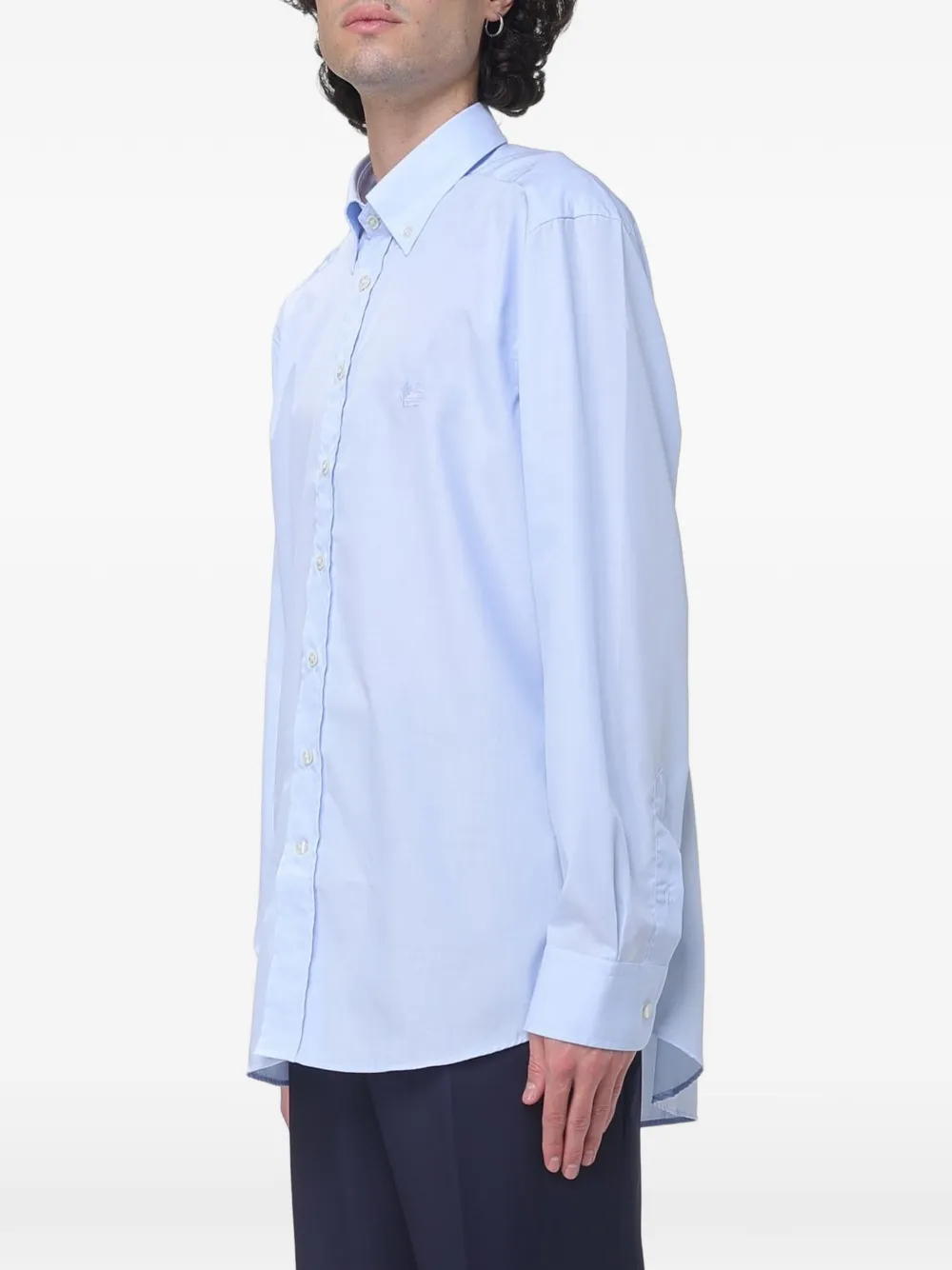 ETRO Pegasus-embroidered button-down shirt Blauw