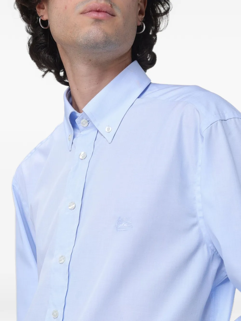 ETRO Pegasus-embroidered button-down shirt Blauw