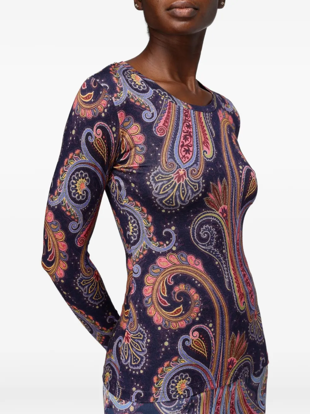 ETRO paisley-print long-sleeve T-shirt Blauw