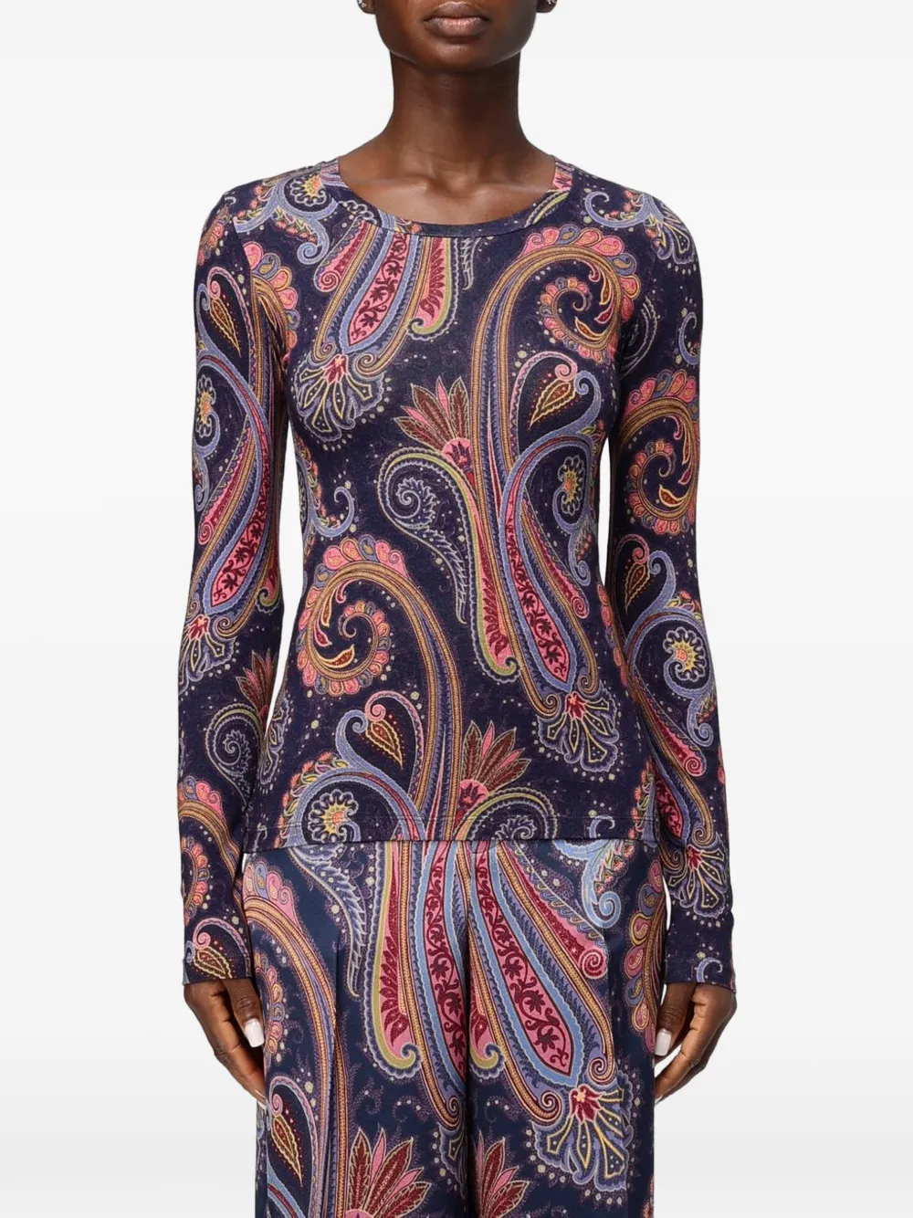 ETRO paisley-print long-sleeve T-shirt Blauw