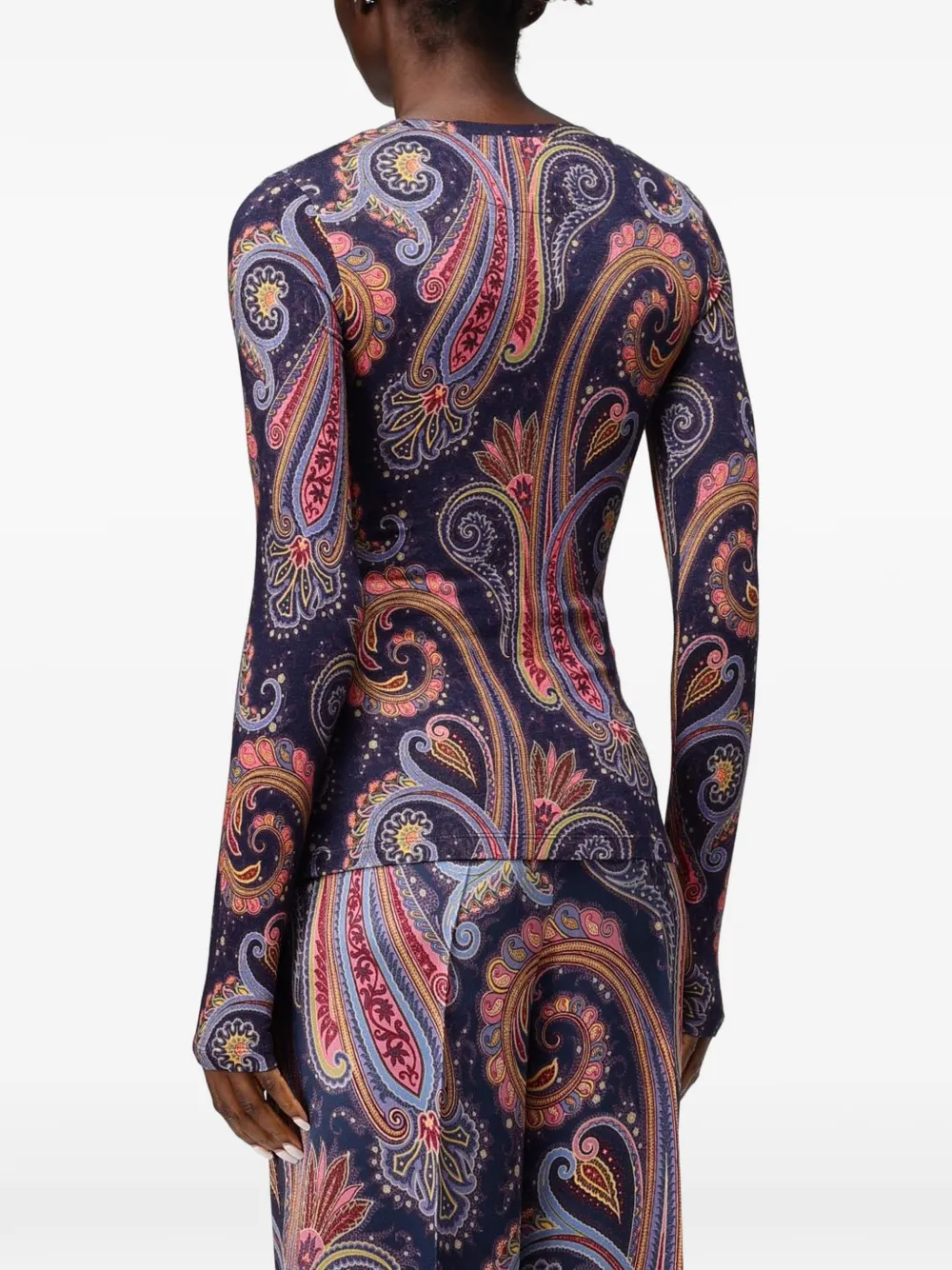 ETRO paisley-print long-sleeve T-shirt Blauw