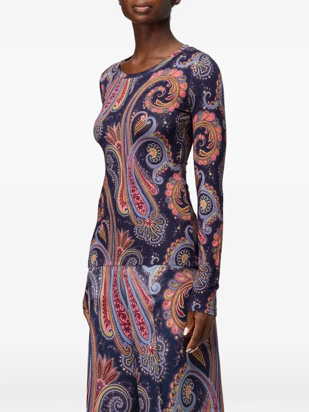 ETRO paisley-print long-sleeve T-shirt Blauw