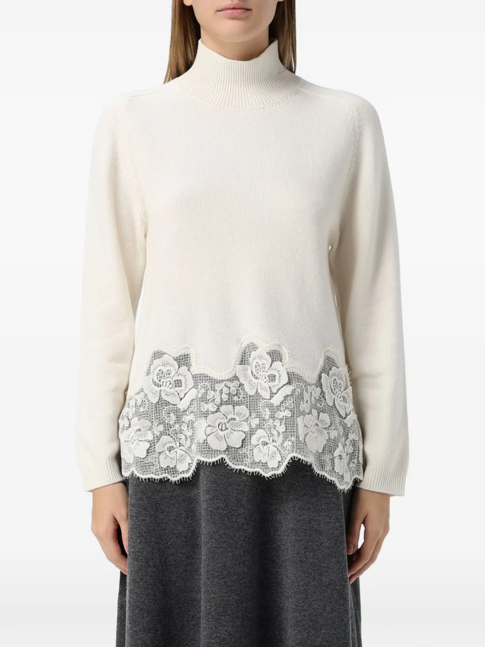 Fabiana Filippi lace-trim turtleneck sweater Beige