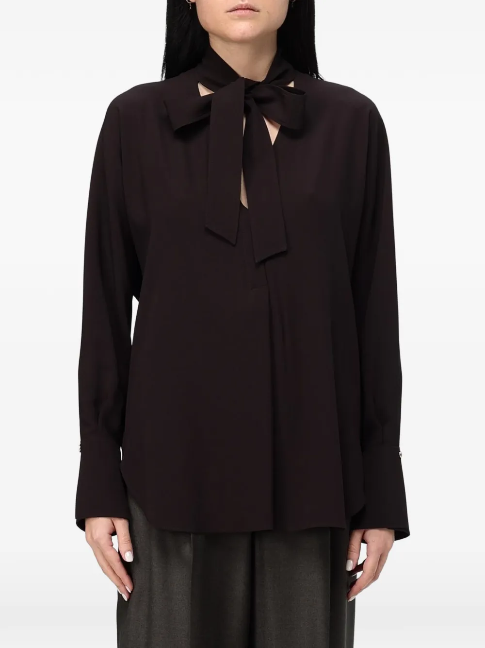 Agnona tie-neck long-sleeve blouse - Marrone