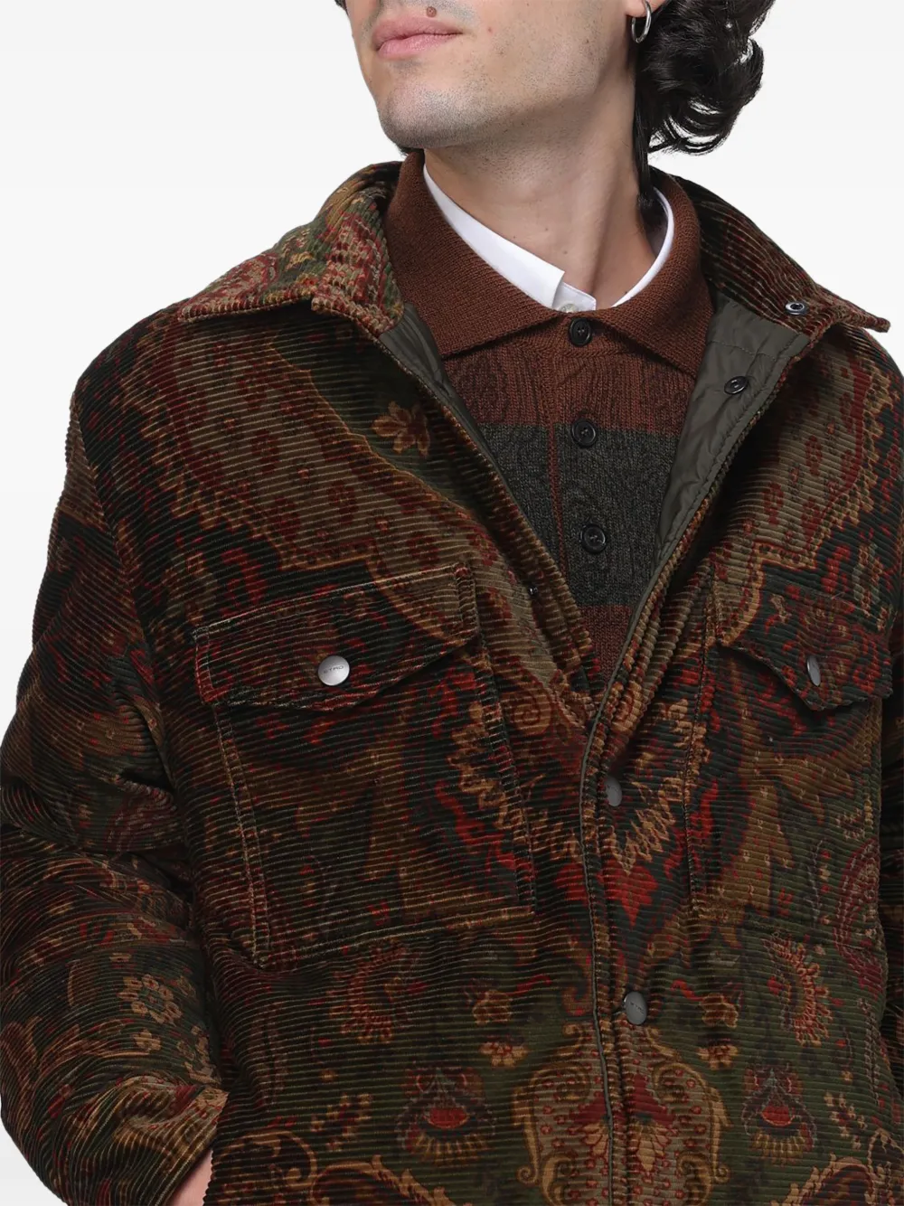 ETRO Ribfluwelen jack met paisley-print Bruin