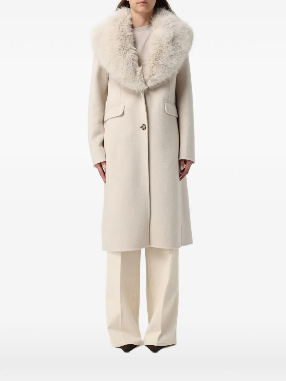 Hanita faux-fur trim single-breasted coat - Tons neutres Hanita faux-fur trim single-breasted coat - Tons neutres