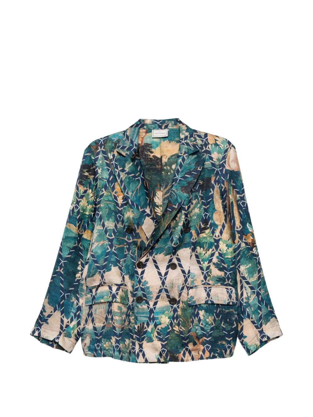 Pierre-Louis Mascia Fancy geometric-pattern double-breasted blazer Groen