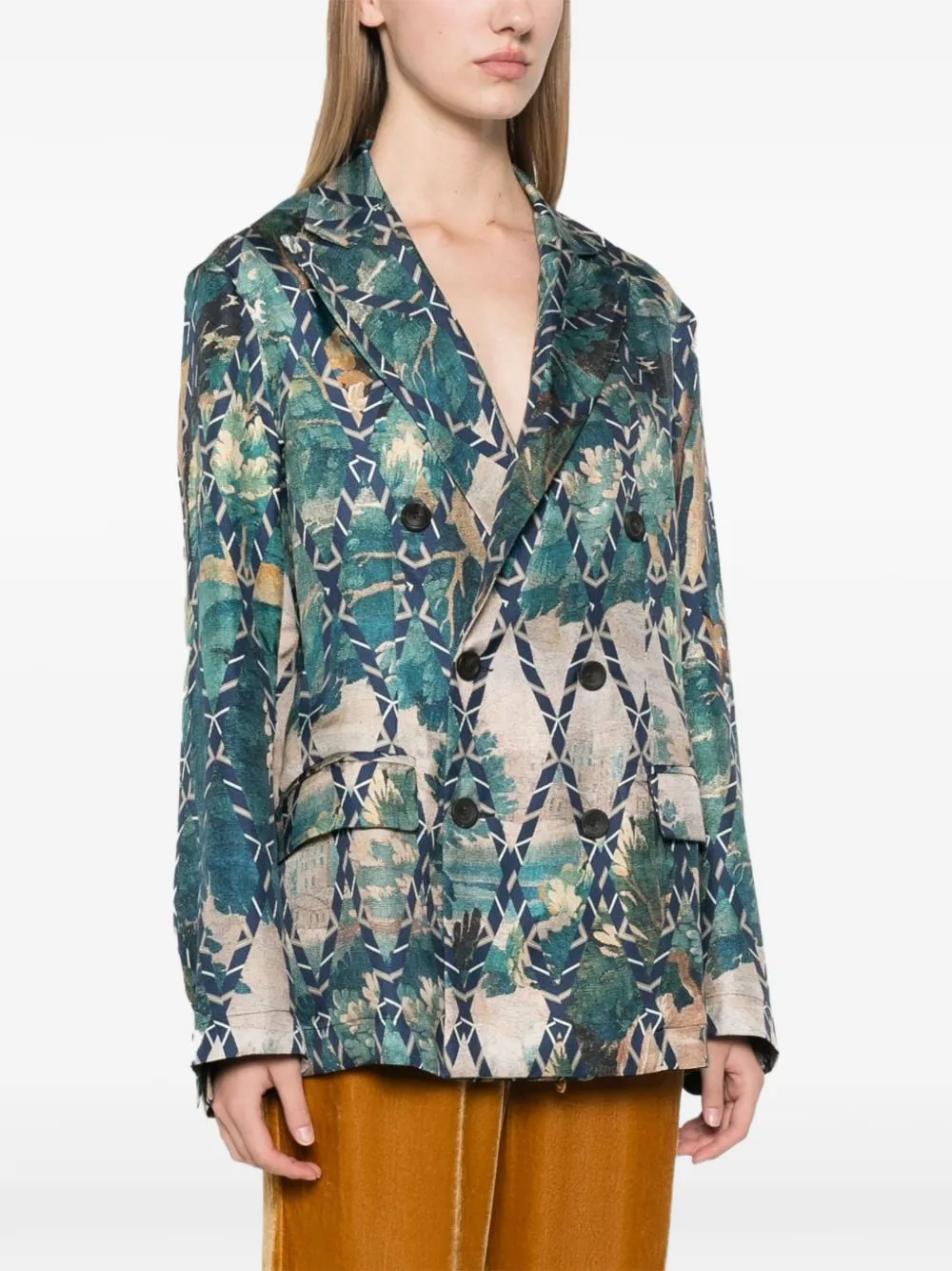 Pierre-Louis Mascia Fancy geometric-pattern double-breasted blazer Groen