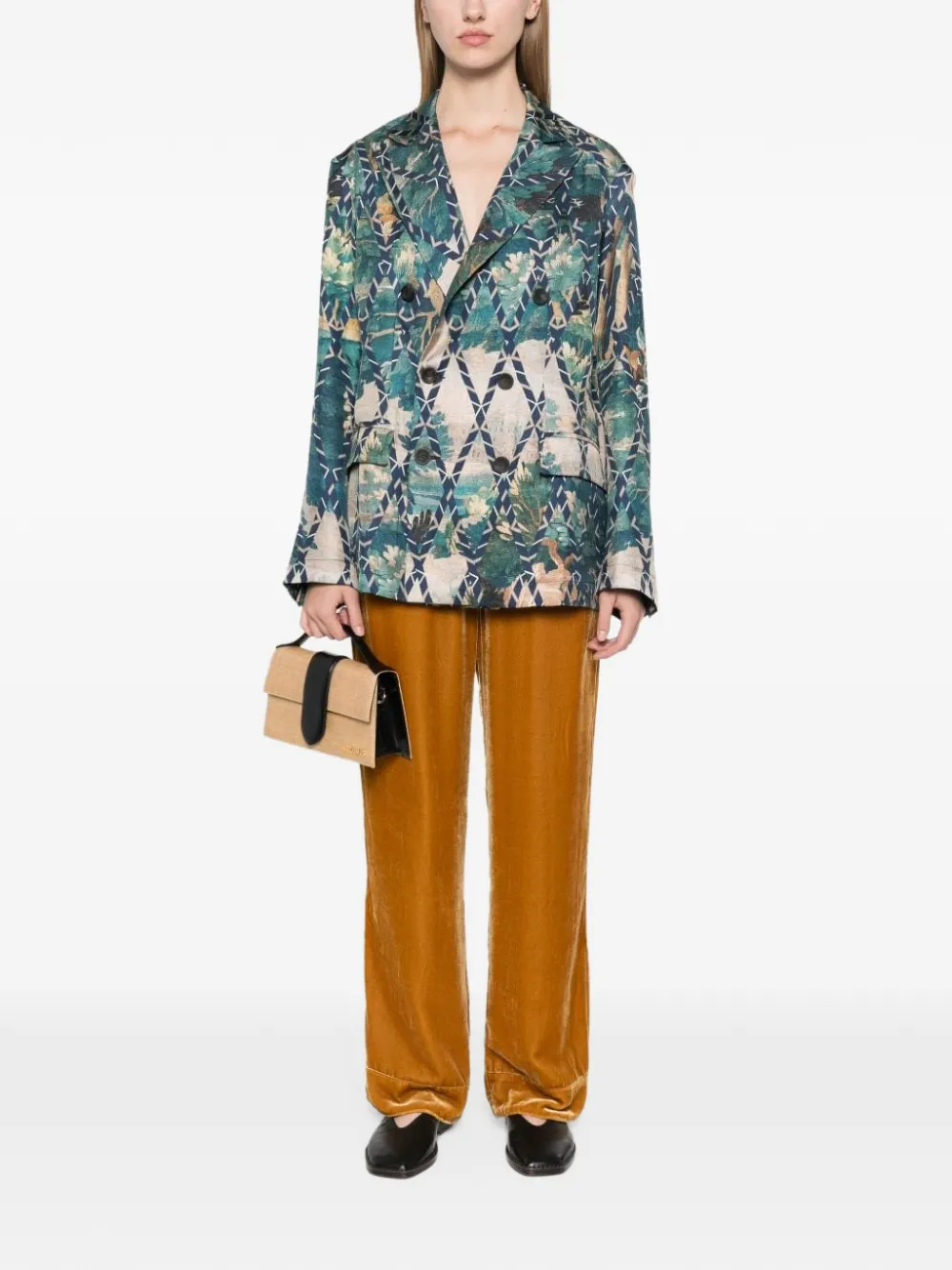 Pierre-Louis Mascia Fancy geometric-pattern double-breasted blazer Groen