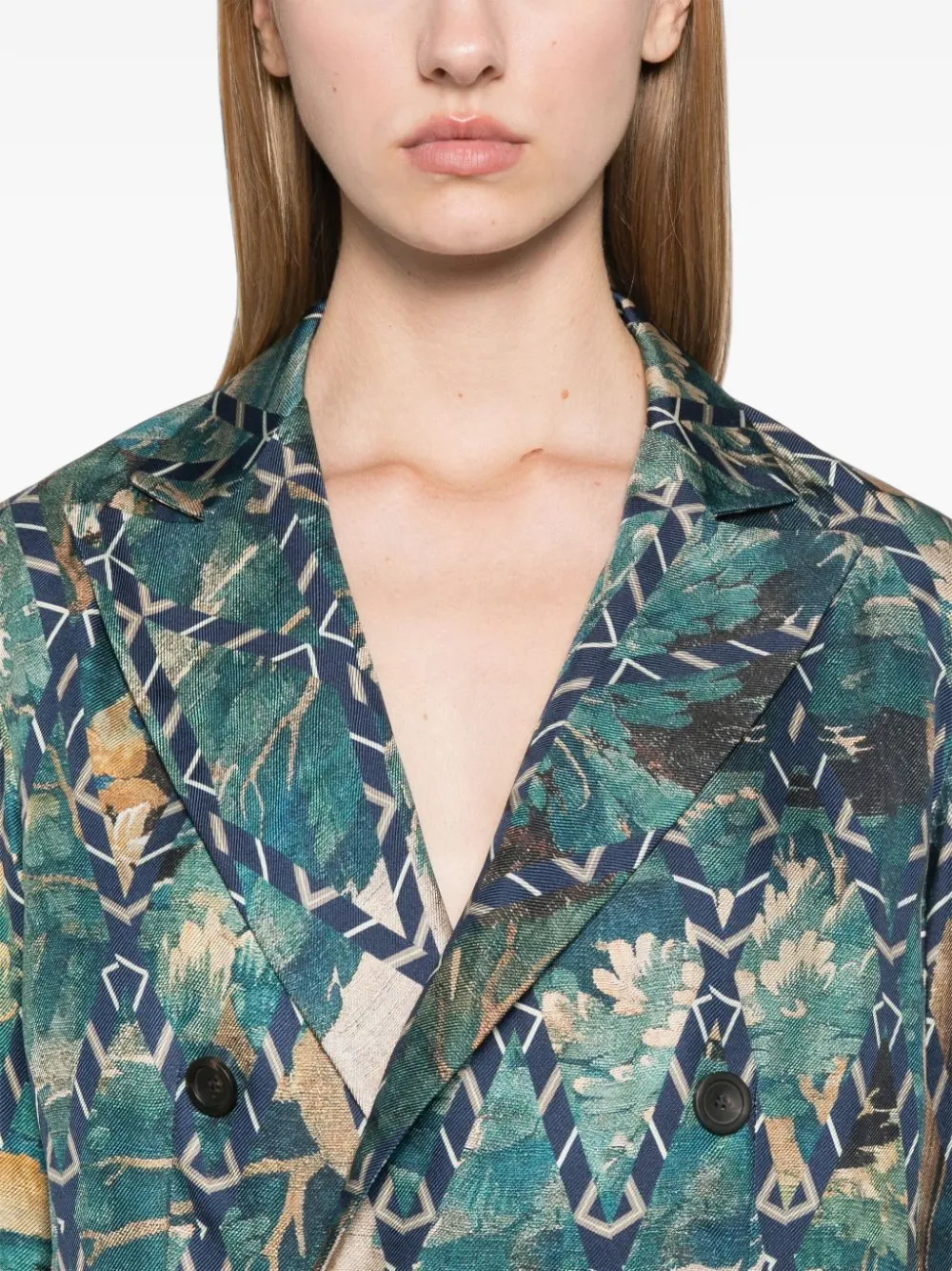 Pierre-Louis Mascia Fancy geometric-pattern double-breasted blazer Groen