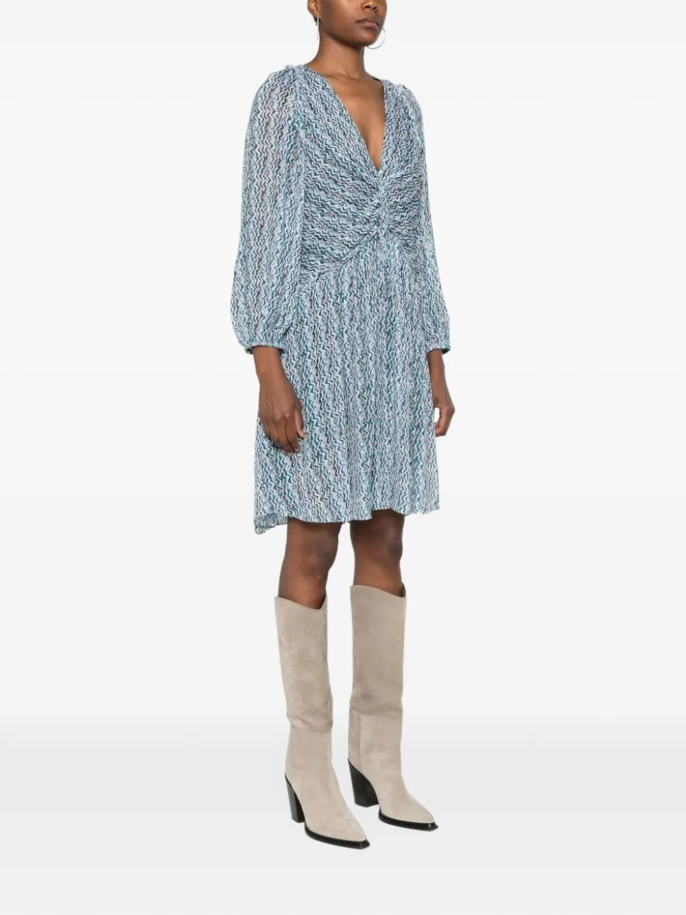 IRO Ruline graphic-print gathered A-line mini dress Blauw