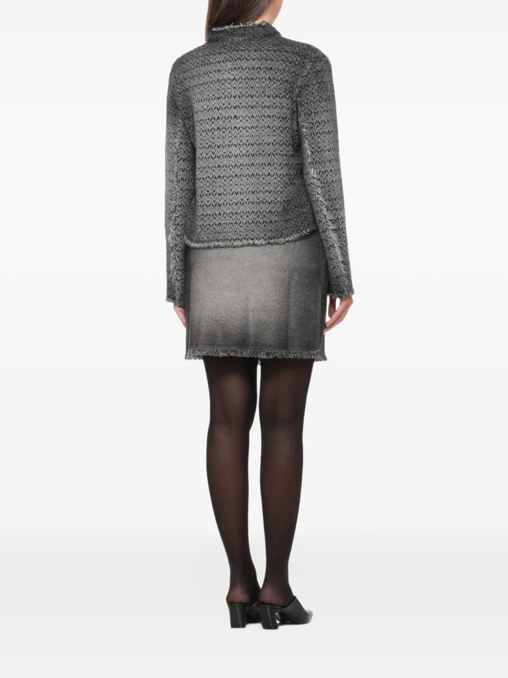 Avant Toi chevron-knit frayed-edge cropped jacket Blauw