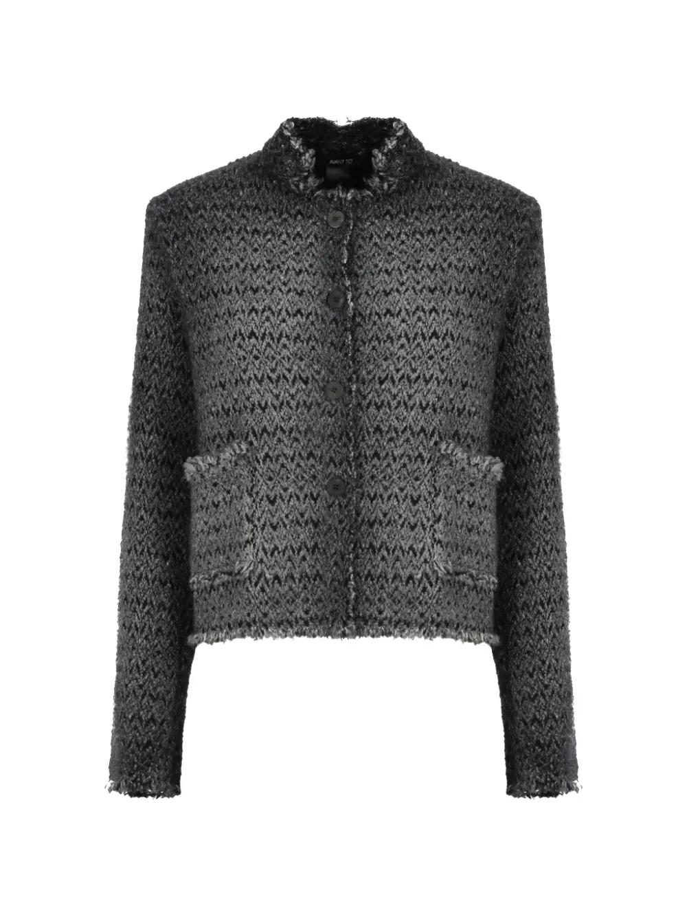 Avant Toi chevron-knit frayed-edge cropped jacket Blauw