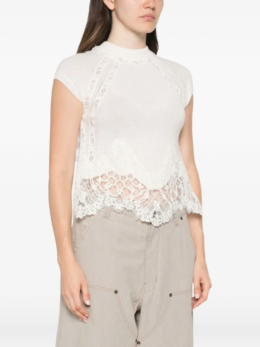 Ermanno Scervino lace-trim knitted top Wit