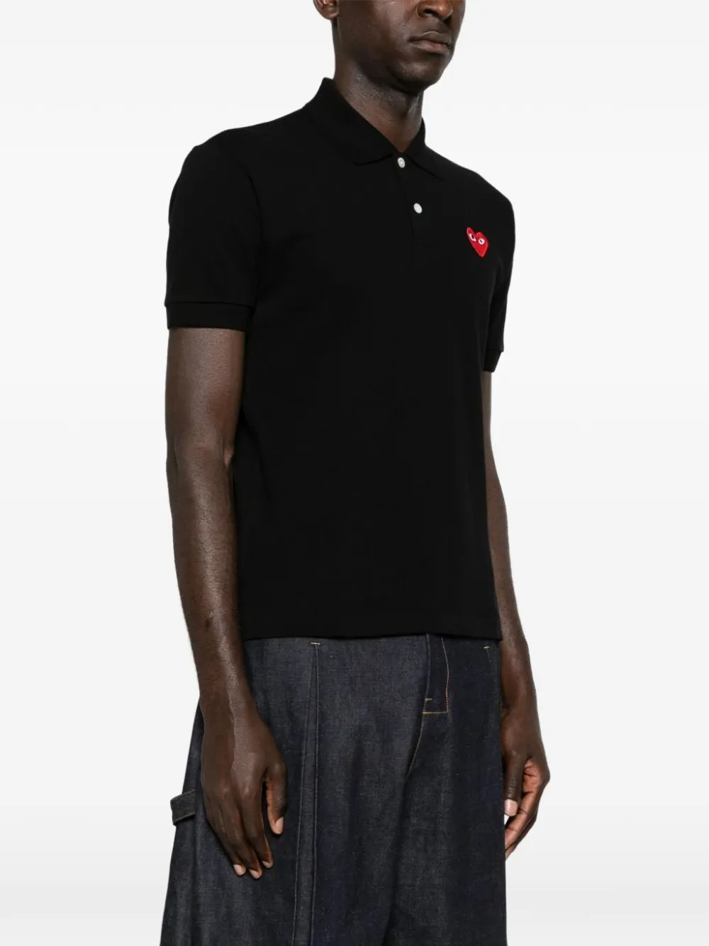Comme Des Garçons Play Heart-patch piqué polo shirt Zwart