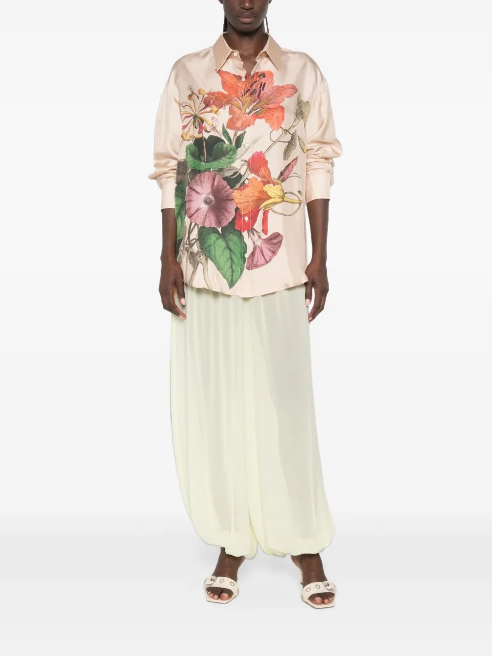 Pierre-Louis Mascia Aloe floral-print silk shirt Beige