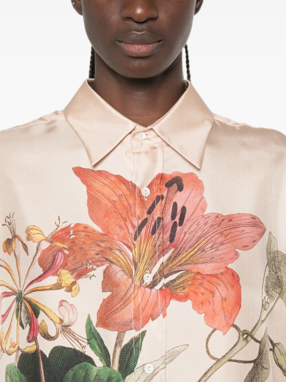 Pierre-Louis Mascia Aloe floral-print silk shirt Beige