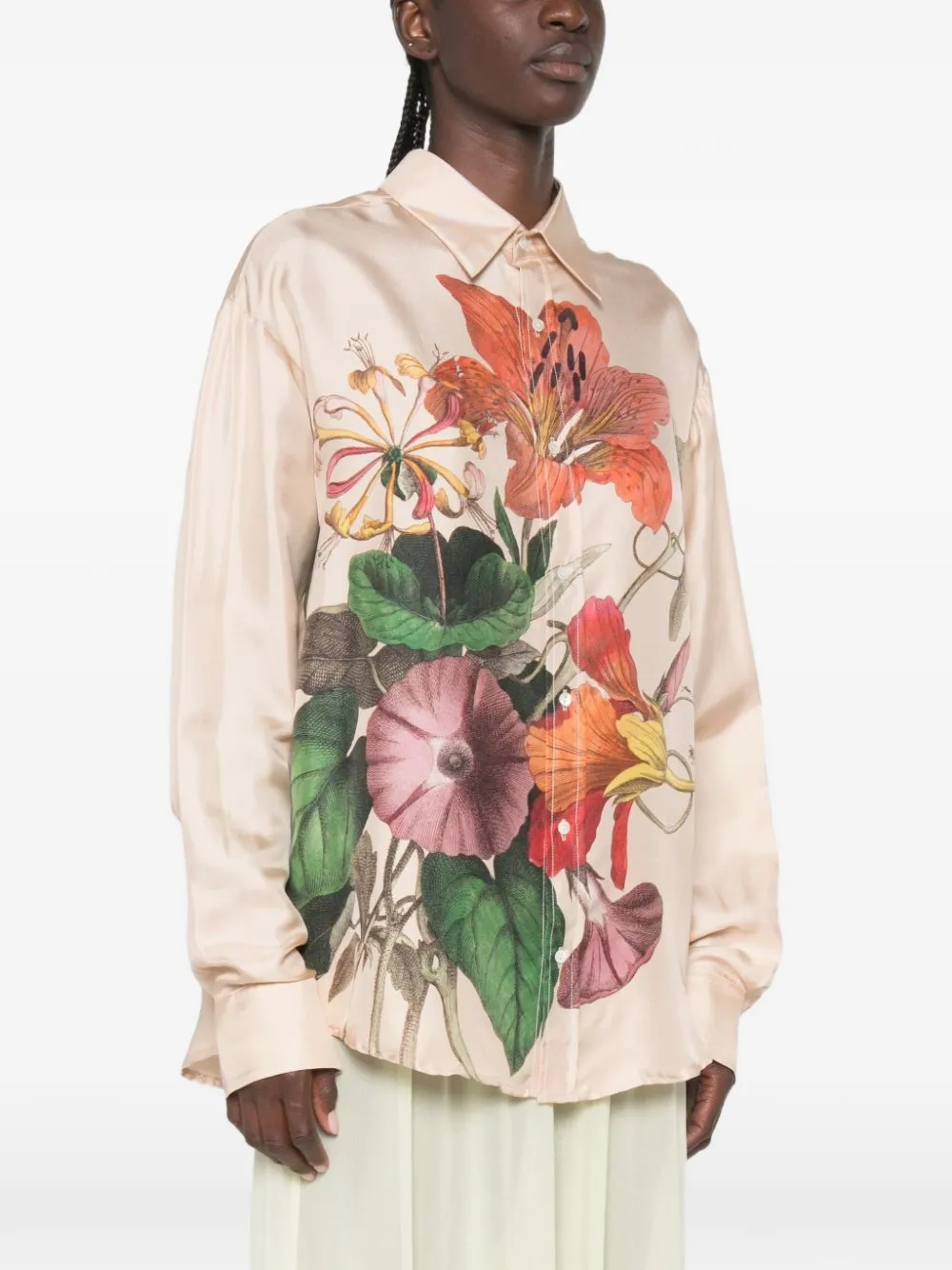 Pierre-Louis Mascia Aloe floral-print silk shirt Beige
