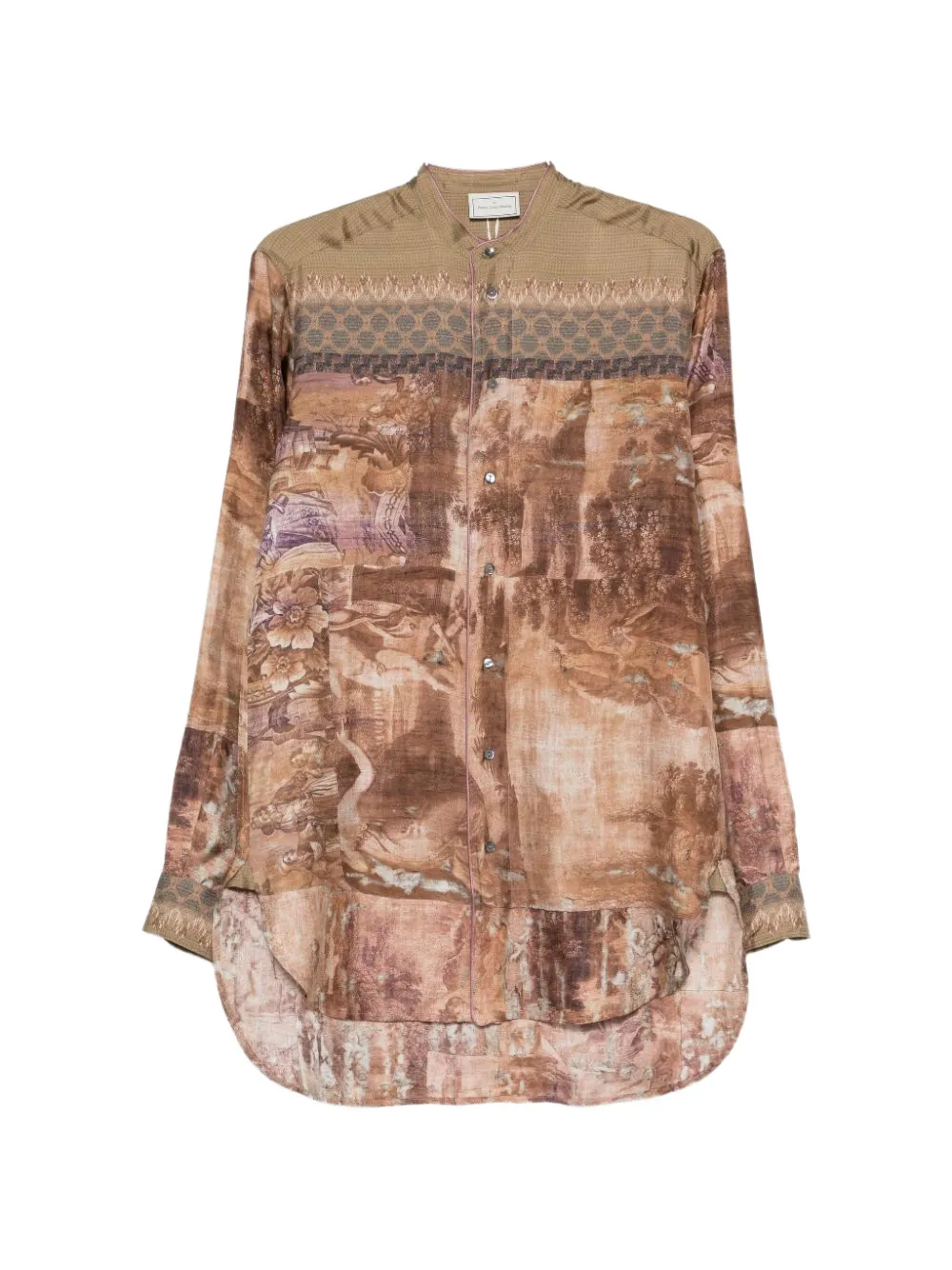 Pierre-Louis Mascia Aloe printed silk shirt Bruin