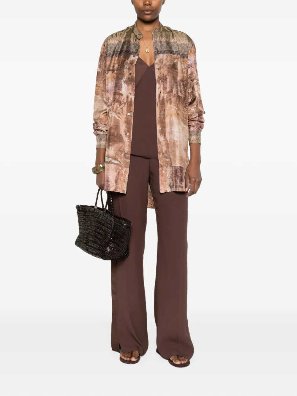 Pierre-Louis Mascia Aloe printed silk shirt Bruin
