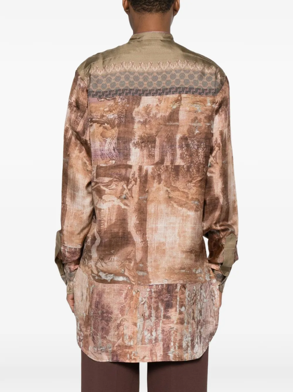 Pierre-Louis Mascia Aloe printed silk shirt Bruin
