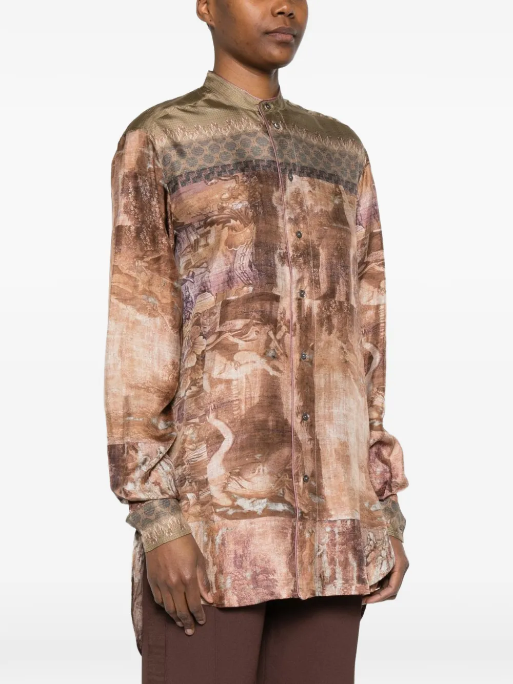 Pierre-Louis Mascia Aloe printed silk shirt Bruin