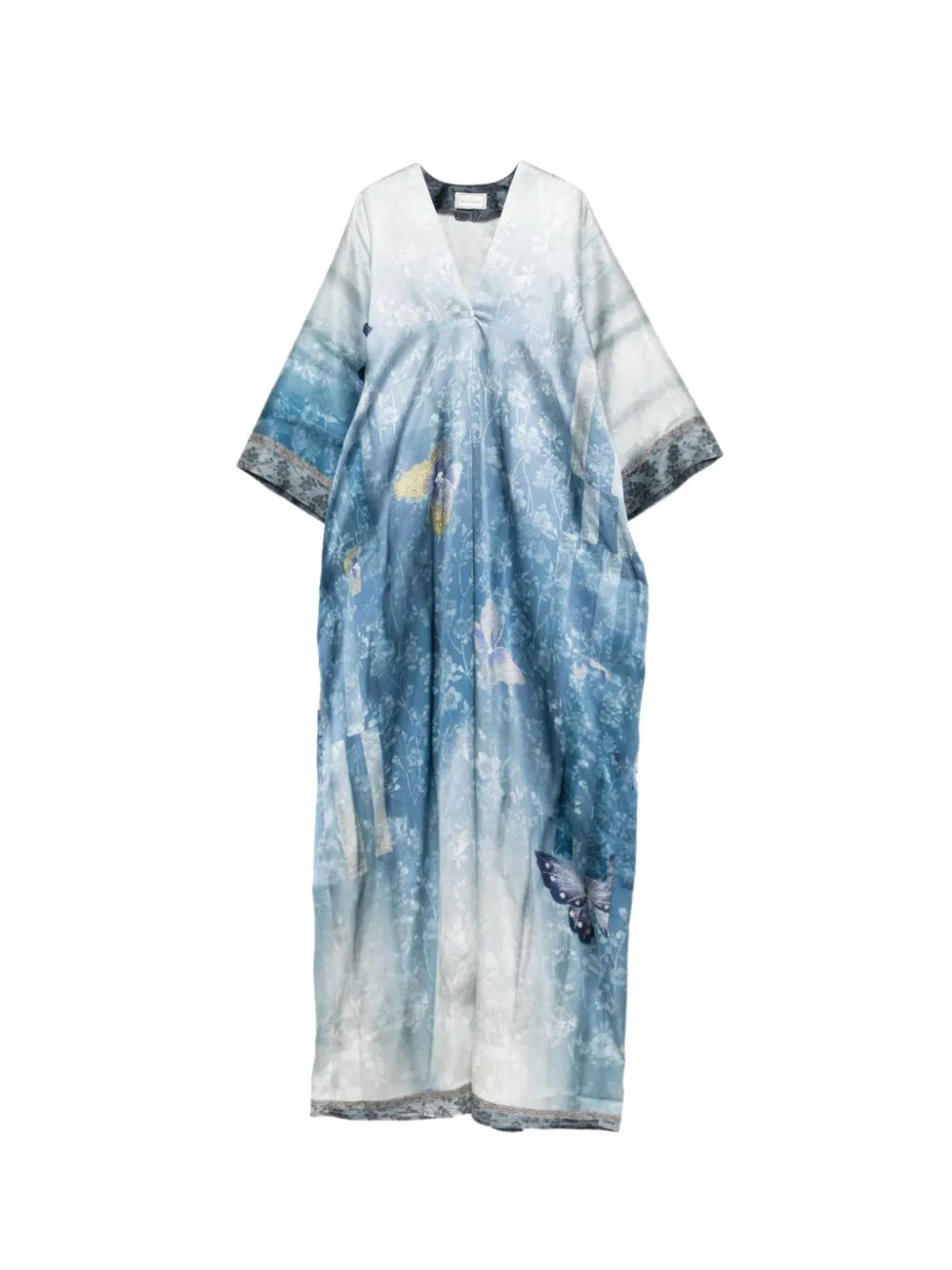 Pierre-Louis Mascia Abito lungo con stampa farfalle e scollo a V - Blu