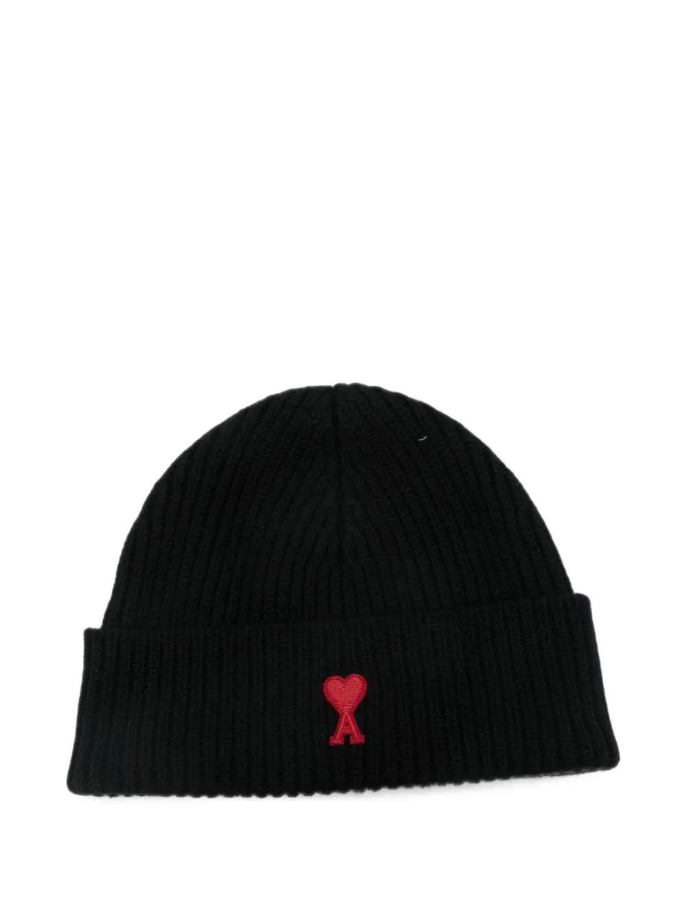 AMI Paris black wool beanie With Ami De Coeur Zwart