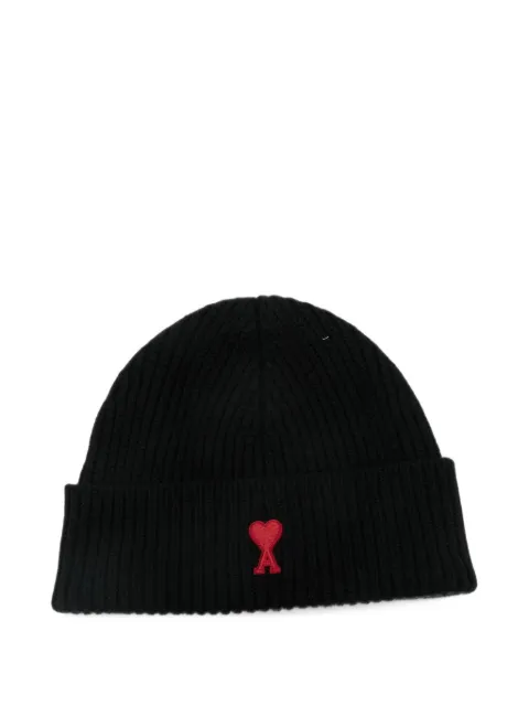 AMI Paris black wool beanie With Ami De Coeur