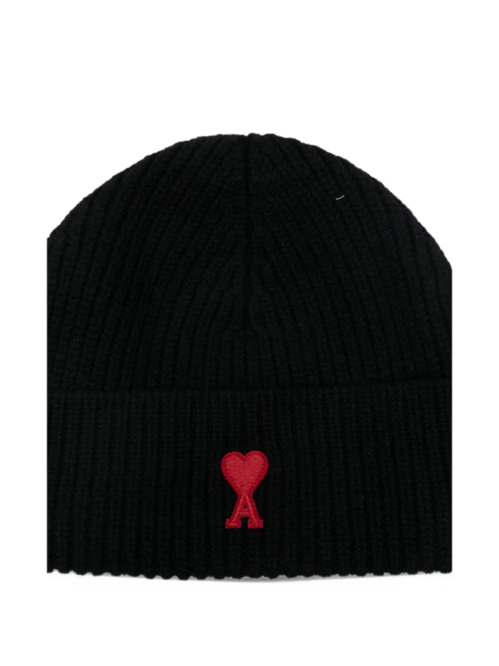 AMI Paris black wool beanie With Ami De Coeur Zwart