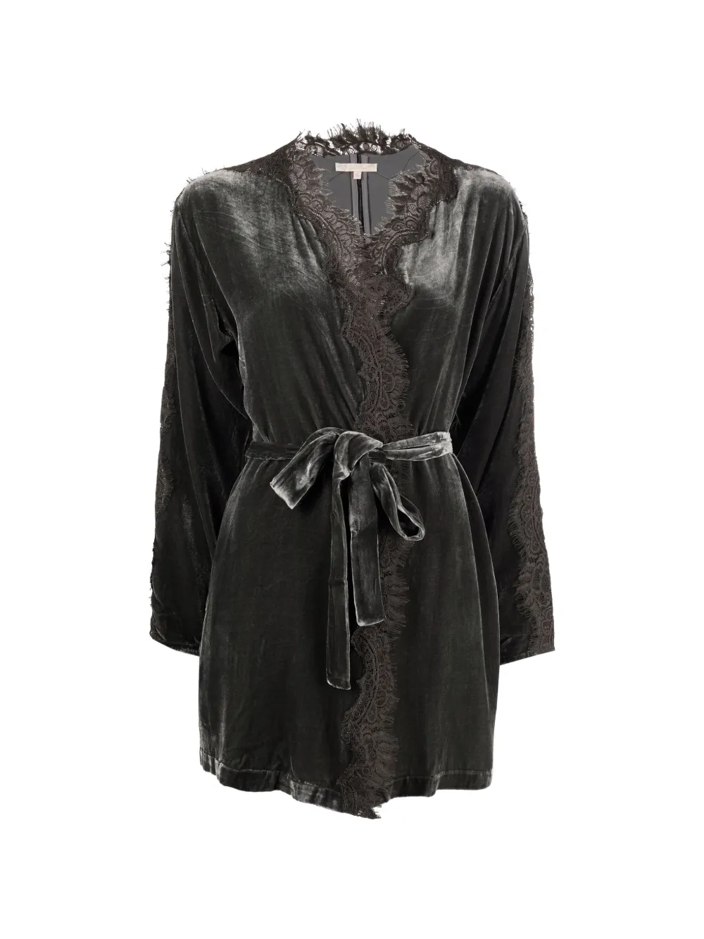 Gold Hawk lace-trim belted dressing gown Grijs