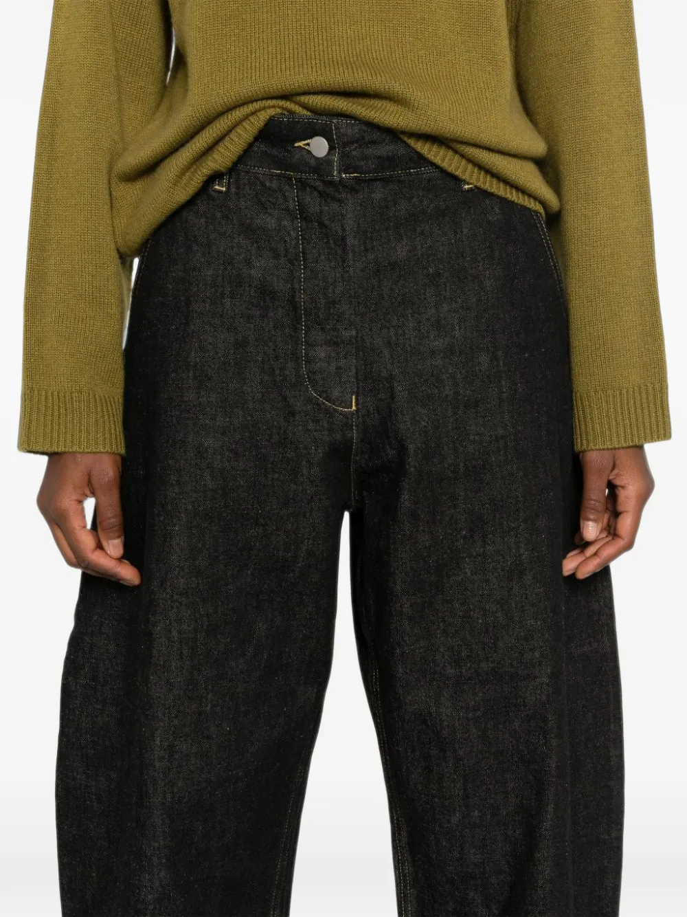 Studio Nicholson Chalco cropped denim jeans Zwart