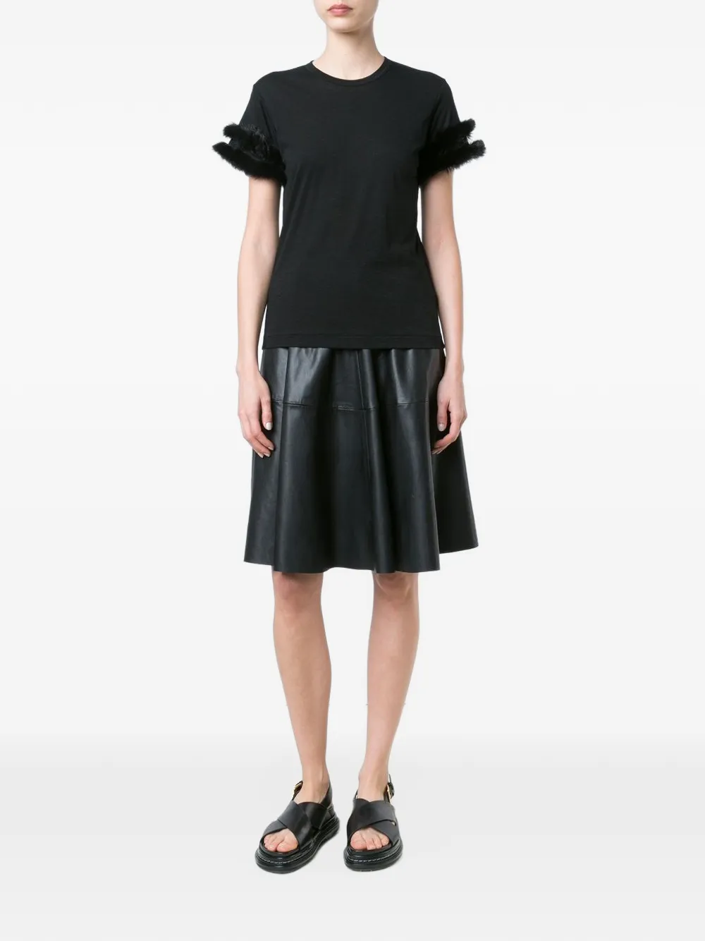 Comme Des Garçons faux-fur trim T-shirt Zwart