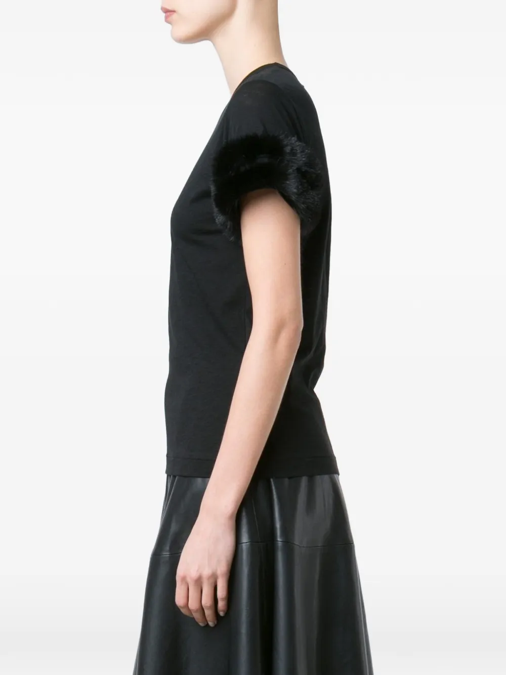 Comme Des Garçons faux-fur trim T-shirt Zwart