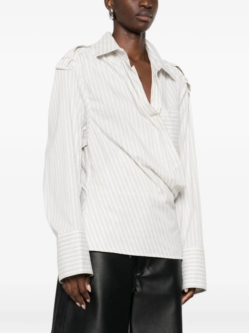 IRO striped wrap shirt Beige