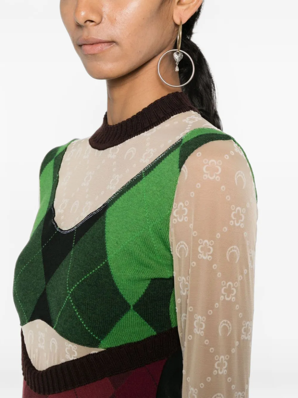 Marine Serre argyle-knit panelled midi dress Groen