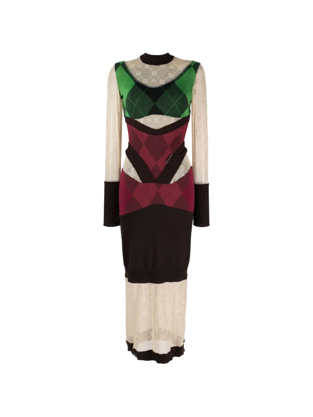 Marine Serre argyle-knit panelled midi dress Groen