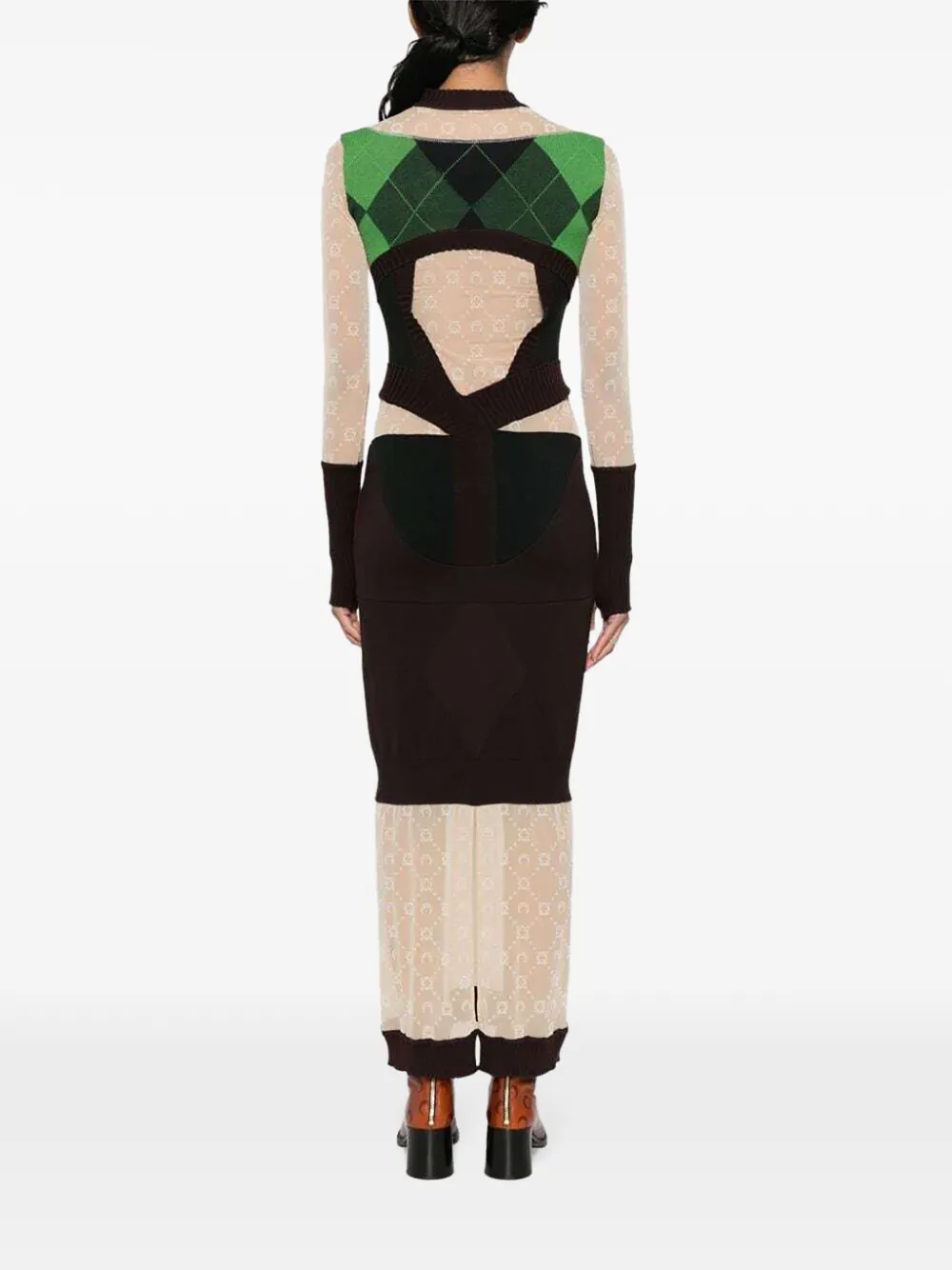 Marine Serre argyle-knit panelled midi dress Groen