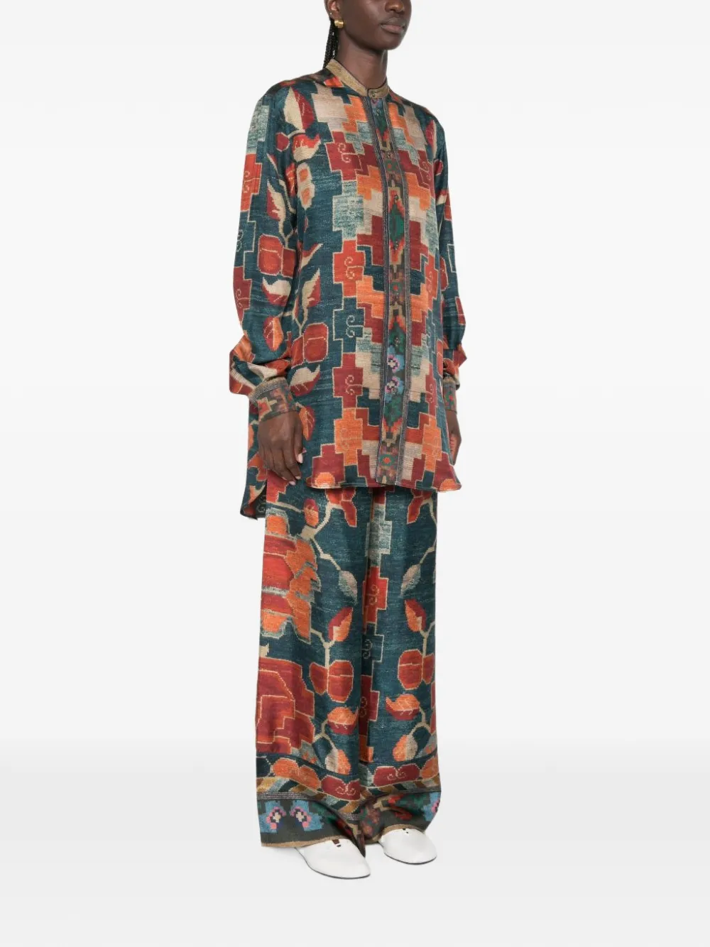 Pierre-Louis Mascia Aloe geometric-print silk shirt Oranje