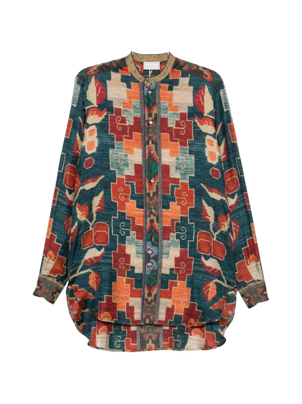 Pierre-Louis Mascia Aloe geometric-print silk shirt Oranje