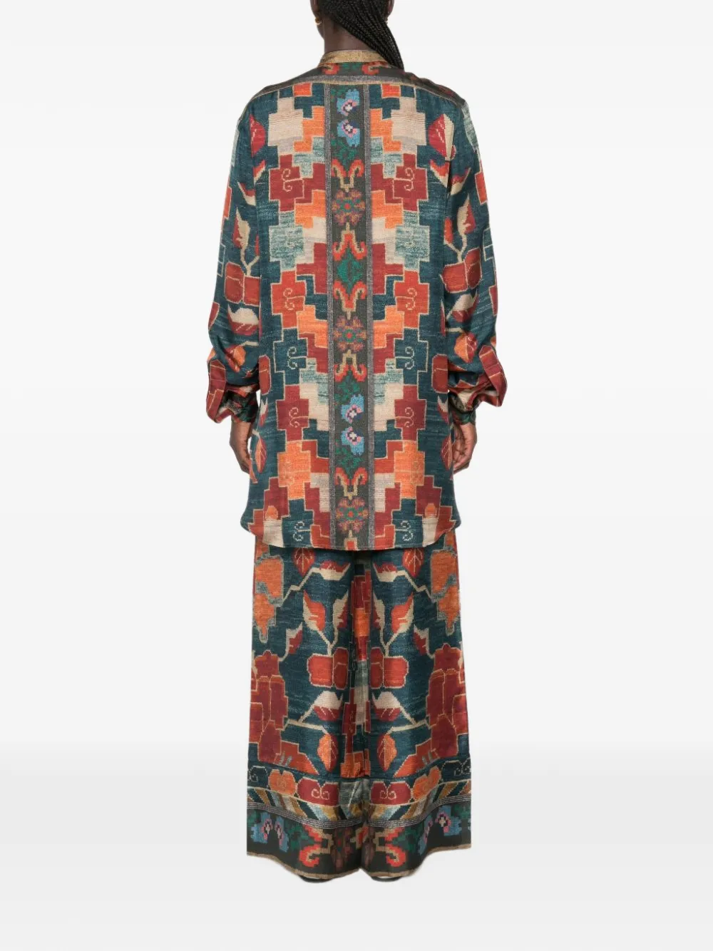 Pierre-Louis Mascia Aloe geometric-print silk shirt Oranje