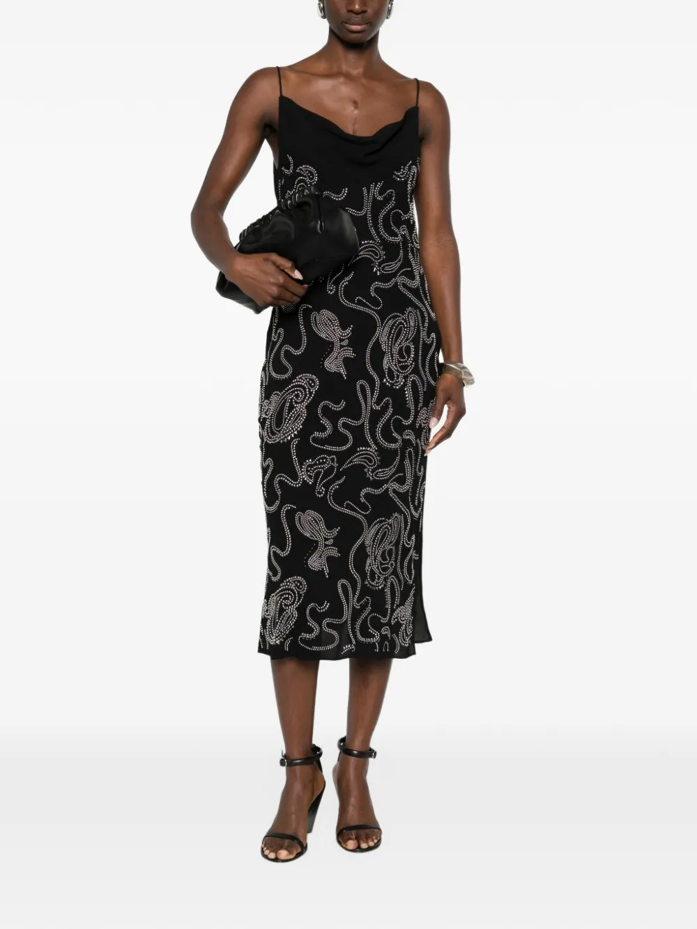 IRO Ombry midi-jurk met watervalhals en verfraaid met studs Zwart