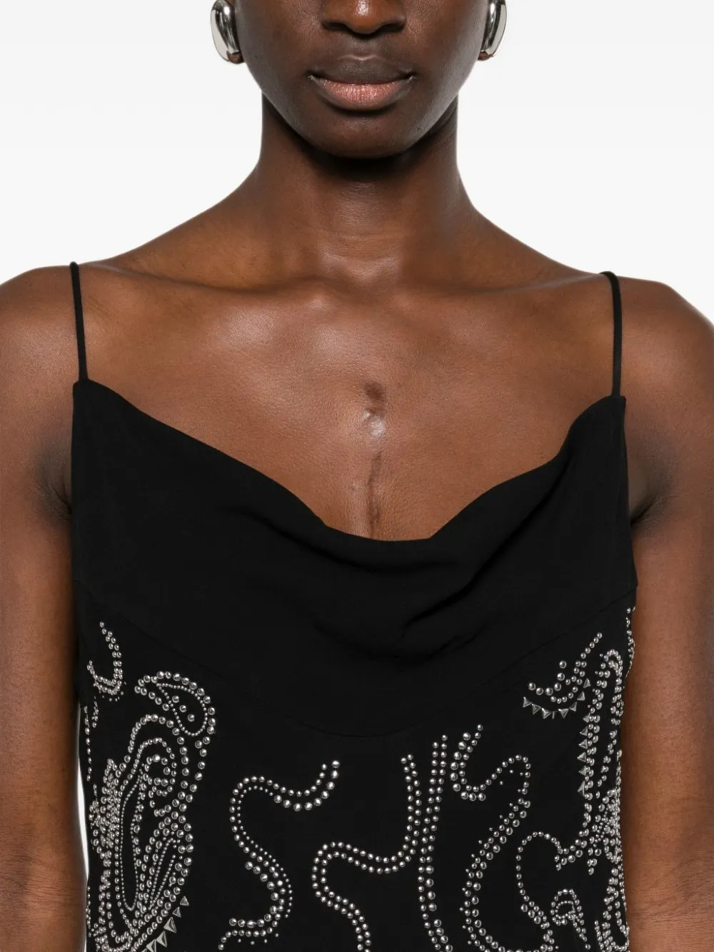 IRO Ombry midi-jurk met watervalhals en verfraaid met studs Zwart