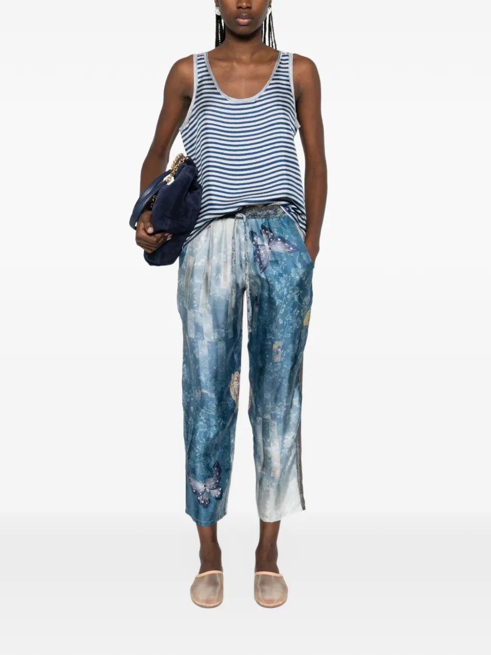 Pierre-Louis Mascia Aloe striped silk top Wit