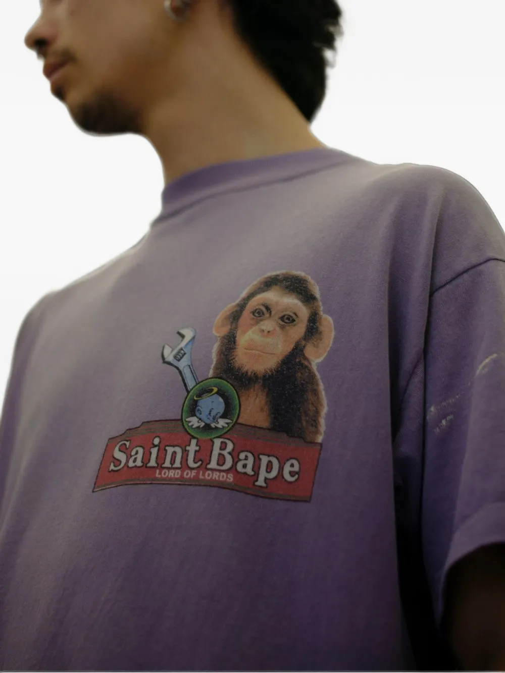 SAINT MXXXXXX x BAPE graphic-print T-shirt Paars